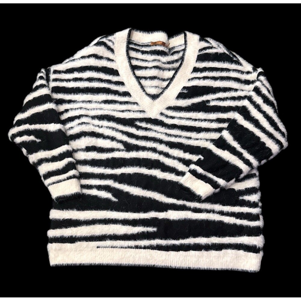 Belldini V-Neck Sweater Soft Blend Black & White Zebra Print Womens Size 2XL